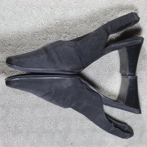 Liz Claiborne "Elegance" Sie 7.5 Black Fabric Slingback Square Toe Heels - Picture 4 of 7